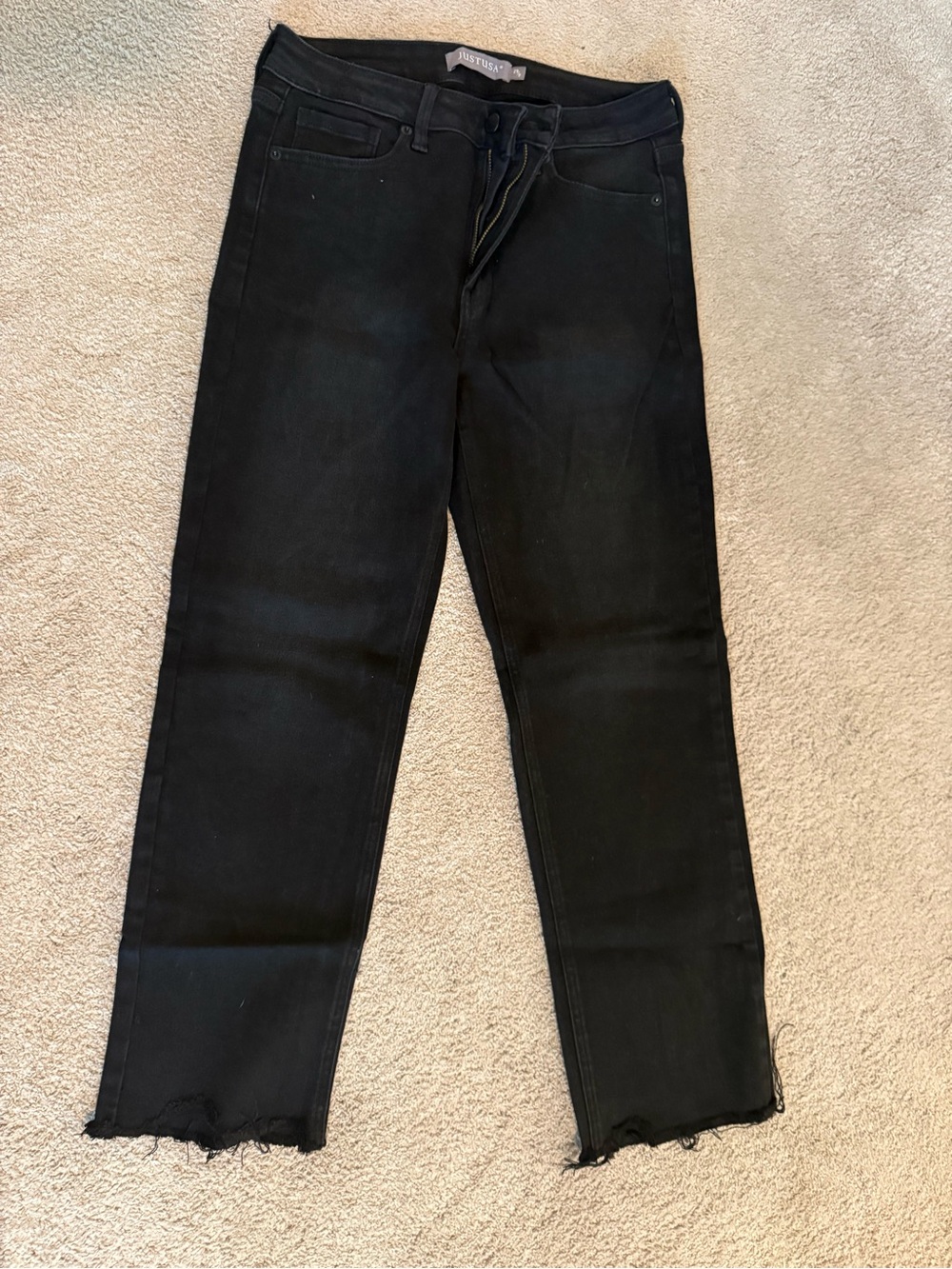 Just USA Black Straight Leg Jeans with Raw Hem